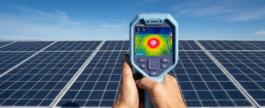 FOTRIC TK6 handheld thermal imaging camera showing 384×288 resolution and HD display in industrial inspection use
