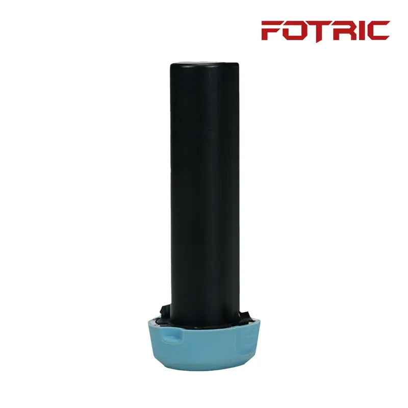 Black cylindrical object with blue base on a white background, featuring the Fotric brand.